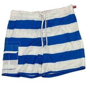 Merona Mens XXL Royal Blue/White Stripe Cargo Pocket Board Swim Shorts Trunks